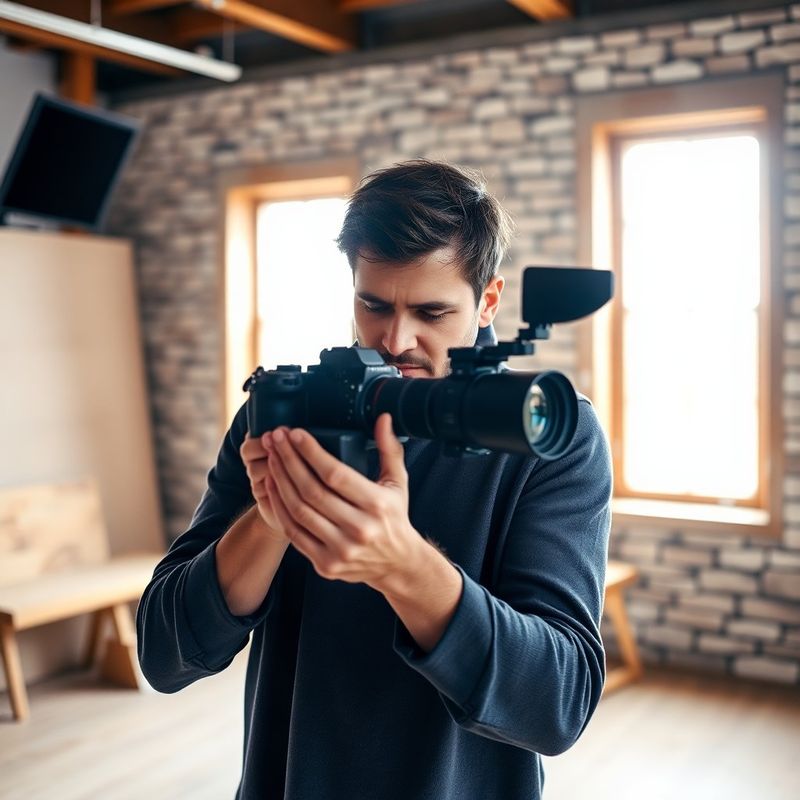 Photographer adjusting camera settings in a bright Ottawa studio